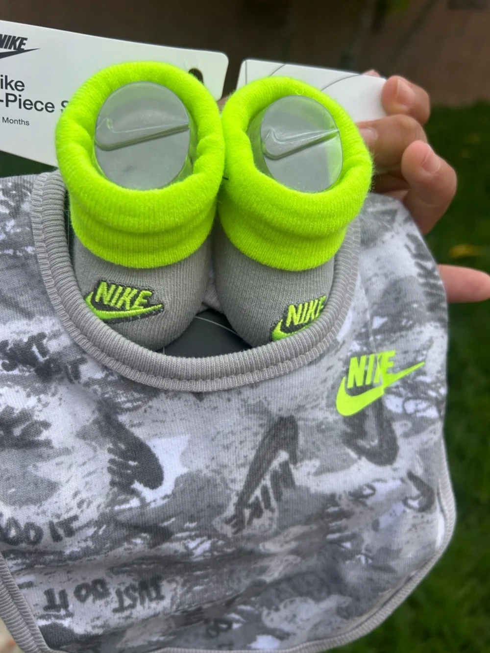 Nike Gray Bib & Neon Green Accent Booties Set